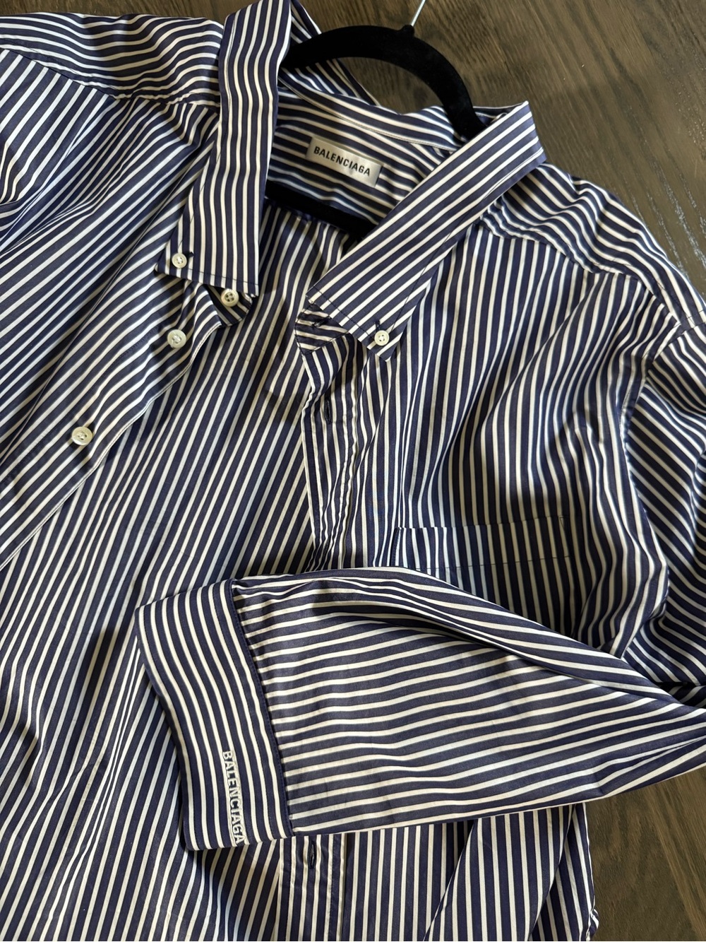 Balenciaga  Navy and White Striped Button-Down Shirt 36